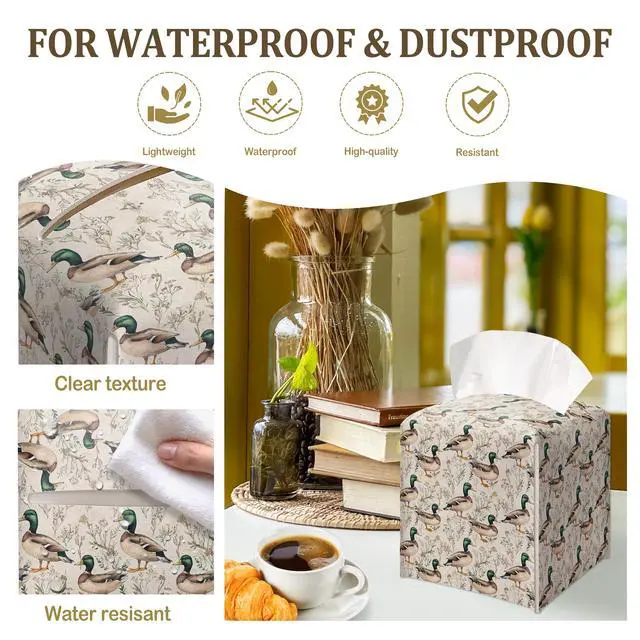 Alt view image 3 of 6 - Watercolor Mallard Duck Decorative Leather Tissue Box Cover - Tissue Box Holder Gifts for Women Family and Friends Funny Unique Home Decor Decorative for Kids Room Kitchen Bathroom Office - A45