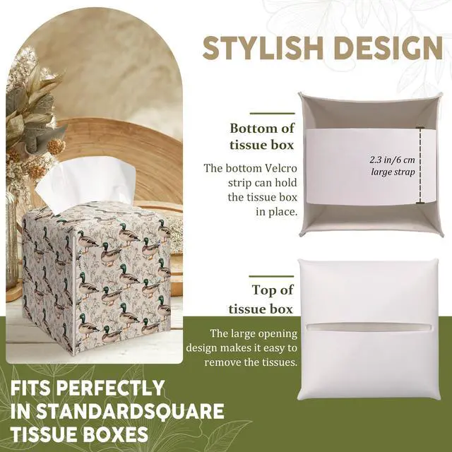 Alt view image 4 of 6 - Watercolor Mallard Duck Decorative Leather Tissue Box Cover - Tissue Box Holder Gifts for Women Family and Friends Funny Unique Home Decor Decorative for Kids Room Kitchen Bathroom Office - A45