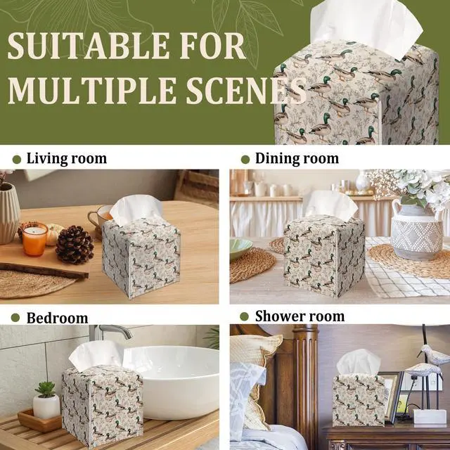 Alt view image 6 of 6 - Watercolor Mallard Duck Decorative Leather Tissue Box Cover - Tissue Box Holder Gifts for Women Family and Friends Funny Unique Home Decor Decorative for Kids Room Kitchen Bathroom Office - A45