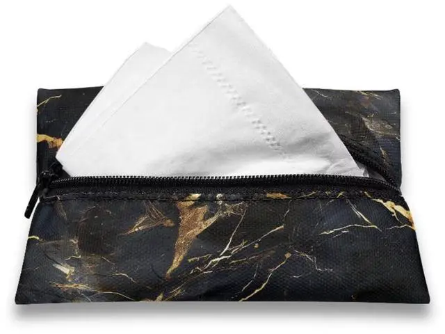 Main image of Black & Gold Marble Purse Tissues Holder Pouch Roomy Tissue Pocket for Women Girls Soft Lightweight Zipper Enclosed Pouch for Coin Card Napkin