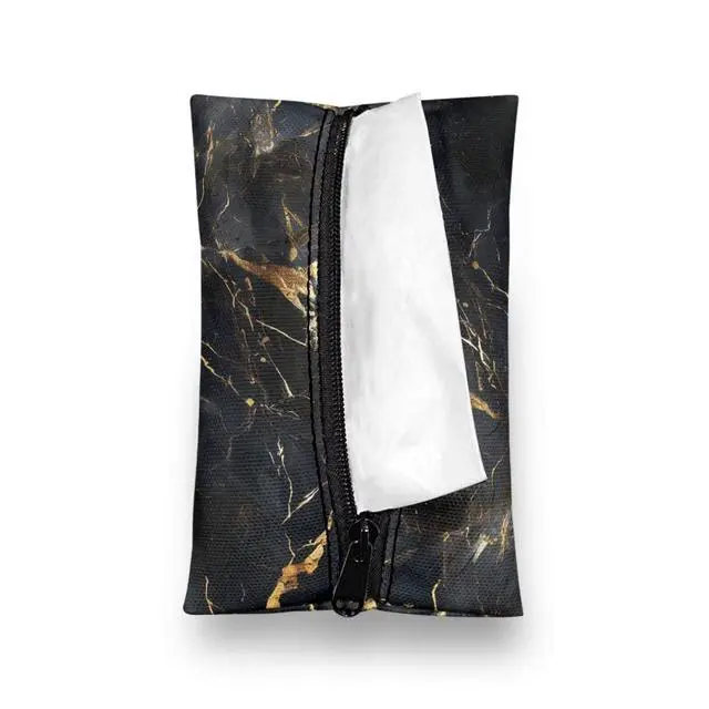Alt view image 3 of 7 - Black & Gold Marble Purse Tissues Holder Pouch Roomy Tissue Pocket for Women Girls Soft Lightweight Zipper Enclosed Pouch for Coin Card Napkin