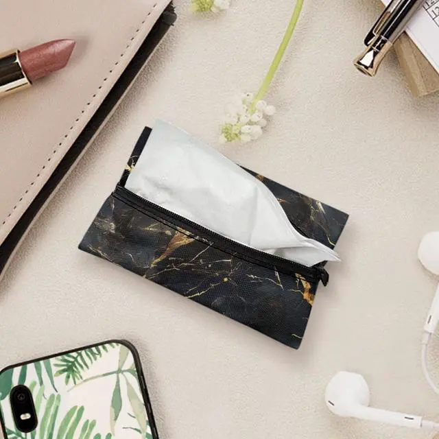 Alt view image 4 of 7 - Black & Gold Marble Purse Tissues Holder Pouch Roomy Tissue Pocket for Women Girls Soft Lightweight Zipper Enclosed Pouch for Coin Card Napkin