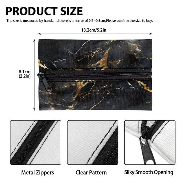 Alt view image 5 of 7 - Black & Gold Marble Purse Tissues Holder Pouch Roomy Tissue Pocket for Women Girls Soft Lightweight Zipper Enclosed Pouch for Coin Card Napkin