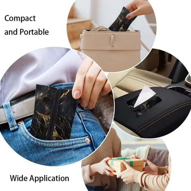 Alt view image 6 of 7 - Black & Gold Marble Purse Tissues Holder Pouch Roomy Tissue Pocket for Women Girls Soft Lightweight Zipper Enclosed Pouch for Coin Card Napkin