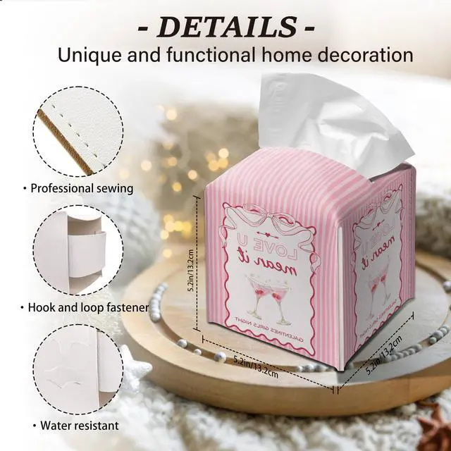 Alt view image 2 of 4 - Galentines Day Tissue Box Cover, Pink Striped Girls Night Decorative Tissue Holder, Love U Mean It Cute Bathroom Room Decor.(025)
