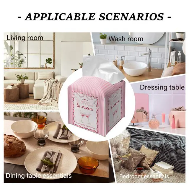 Alt view image 4 of 4 - Galentines Day Tissue Box Cover, Pink Striped Girls Night Decorative Tissue Holder, Love U Mean It Cute Bathroom Room Decor.(025)
