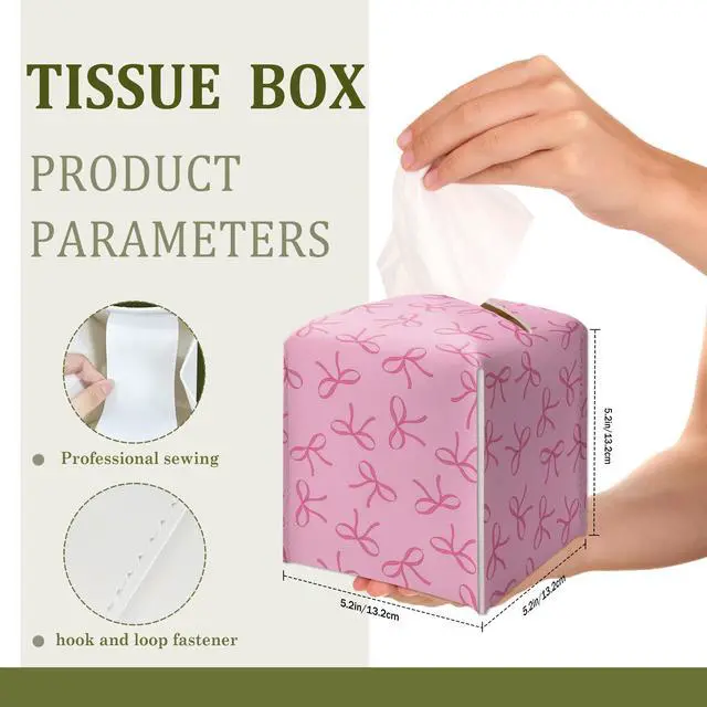 Alt view image 2 of 6 - Pink Bows Print Decorative Leather Tissue Box Cover - Tissue Box Holder Gifts for Women Family and Friends Funny Unique Home Decor Decorative for Kids Room Kitchen Bathroom Office - A23