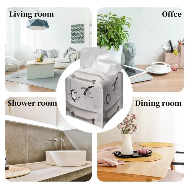 Alt view image 6 of 6 - Cute Penguins Tissue Box Cover Square, Bathtub Bubble Cube Case for Facial Tissues, 5.2" PU Leather(080)
