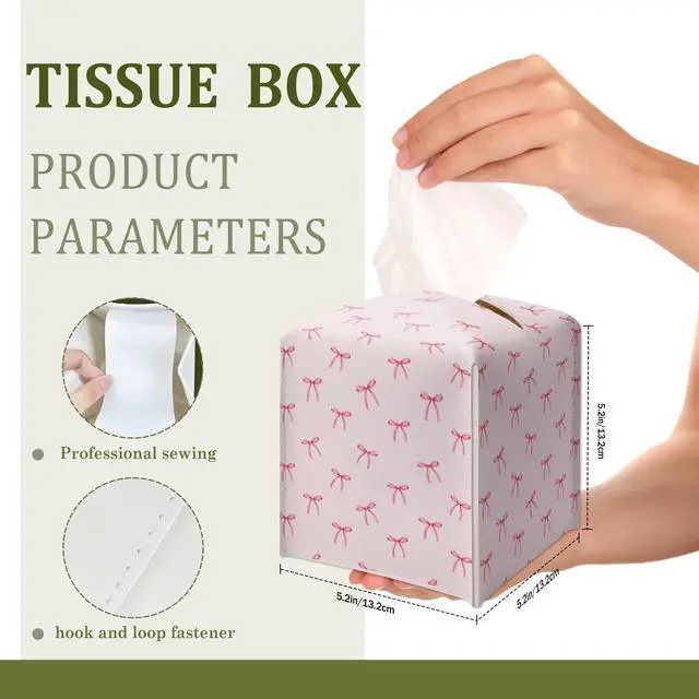 Alt view image 2 of 6 - Cute Preppy Pink Ribbon Bow Decorative Leather Tissue Box Cover - Tissue Box Holder Gifts for Women Family and Friends Funny Unique Home Decor Decorative for Kids Room Kitchen Bathroom Office - A26