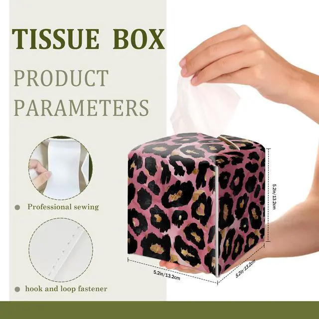 Alt view image 2 of 6 - Pink Leopard Print Decorative Leather Tissue Box Cover - Tissue Box Holder Gifts for Women Family and Friends Funny Unique Home Decor Decorative for Kids Room Kitchen Bathroom Office - A01