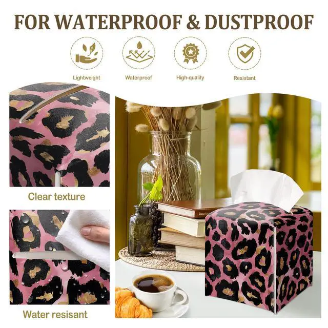 Alt view image 3 of 6 - Pink Leopard Print Decorative Leather Tissue Box Cover - Tissue Box Holder Gifts for Women Family and Friends Funny Unique Home Decor Decorative for Kids Room Kitchen Bathroom Office - A01