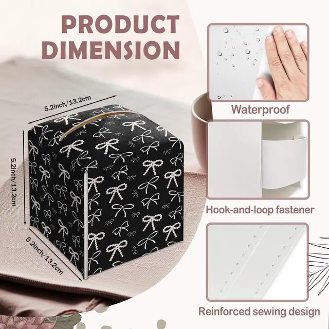 Alt view image 2 of 7 - Black and White Pearl Bow Decorative Leather Tissue Box Cover - Cute Tissue Holder Gifts for Women and Friends Funny Unique for Home Decor Decorative for Kids Room Kitchen Bathroom Office - A23