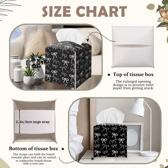 Alt view image 3 of 7 - Black and White Pearl Bow Decorative Leather Tissue Box Cover - Cute Tissue Holder Gifts for Women and Friends Funny Unique for Home Decor Decorative for Kids Room Kitchen Bathroom Office - A23