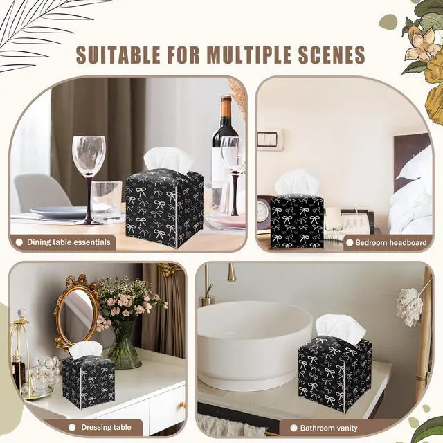 Alt view image 6 of 7 - Black and White Pearl Bow Decorative Leather Tissue Box Cover - Cute Tissue Holder Gifts for Women and Friends Funny Unique for Home Decor Decorative for Kids Room Kitchen Bathroom Office - A23
