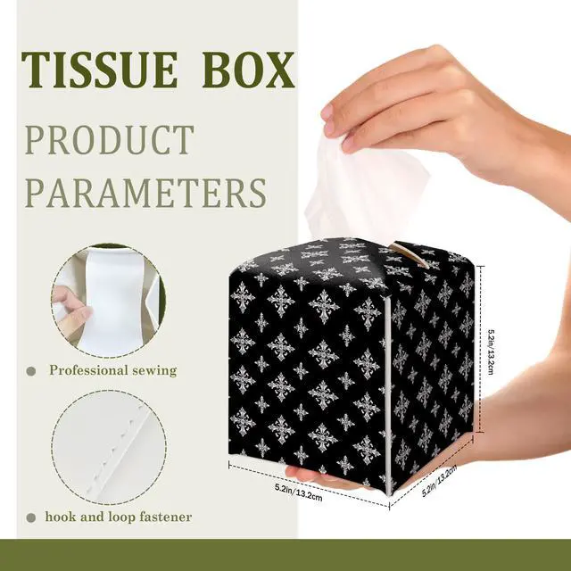 Alt view image 2 of 6 - Black and White Gothic Cross Decorative Leather Tissue Box Cover - Tissue Box Holder Gifts for Women Family and Friends Funny Unique Home Decor Decorative for Kids Room Kitchen Bathroom Office - A42