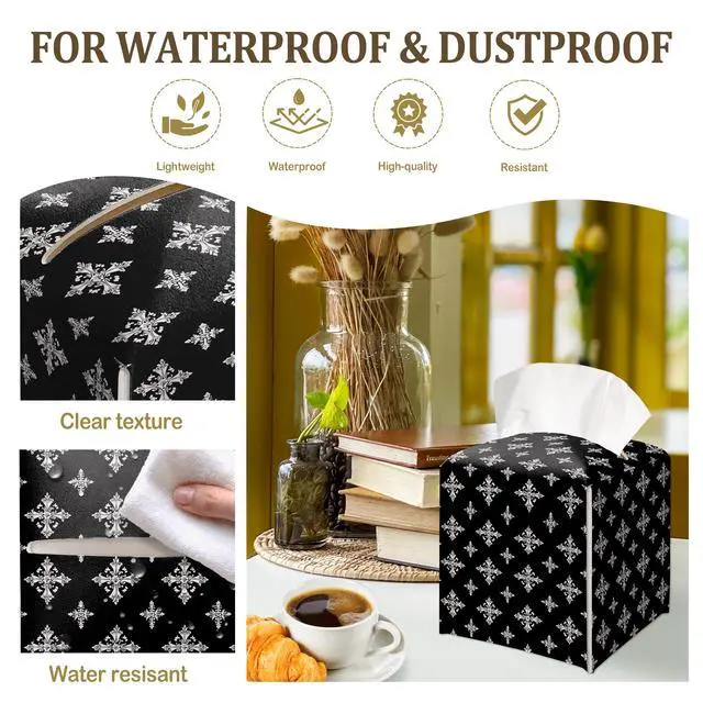 Alt view image 3 of 6 - Black and White Gothic Cross Decorative Leather Tissue Box Cover - Tissue Box Holder Gifts for Women Family and Friends Funny Unique Home Decor Decorative for Kids Room Kitchen Bathroom Office - A42