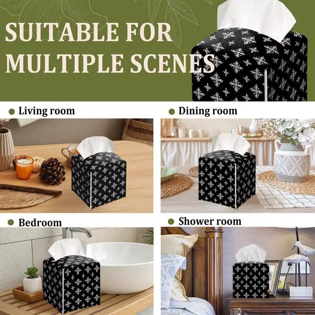 Alt view image 6 of 6 - Black and White Gothic Cross Decorative Leather Tissue Box Cover - Tissue Box Holder Gifts for Women Family and Friends Funny Unique Home Decor Decorative for Kids Room Kitchen Bathroom Office - A42