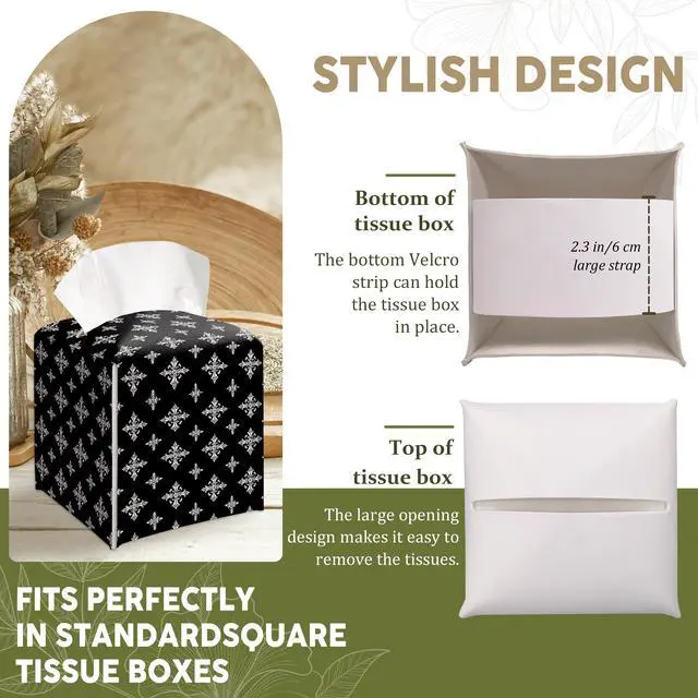 Alt view image 4 of 6 - Black and White Gothic Cross Decorative Leather Tissue Box Cover - Tissue Box Holder Gifts for Women Family and Friends Funny Unique Home Decor Decorative for Kids Room Kitchen Bathroom Office - A42
