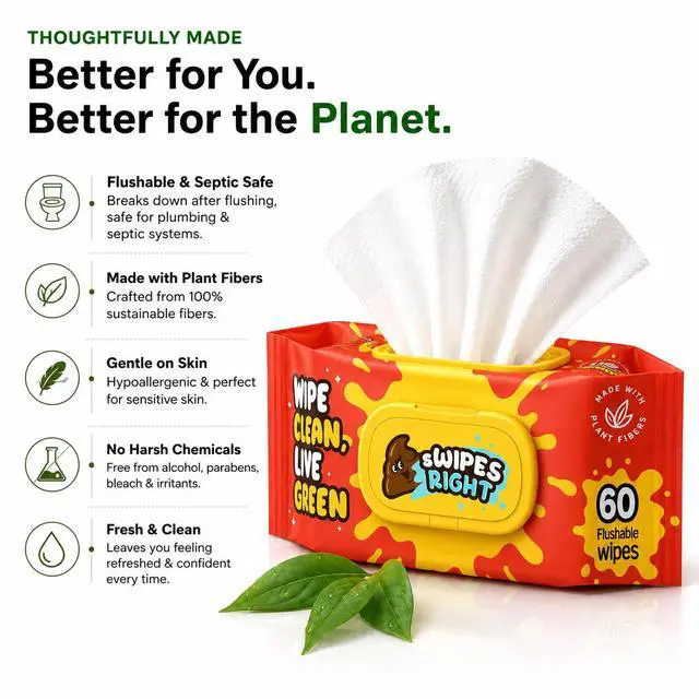 Alt view image 3 of 7 - 300 Wipes (Pack of 5) Flushable Wipes for Adult - Wipes Flushable Packs, Baby Wipes for Sensitive Skin, Wipes for Kids, Portable Travel Pack - Toilet Essentials for Gym & Office