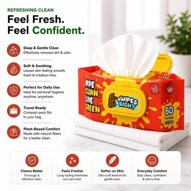 Alt view image 6 of 7 - 300 Wipes (Pack of 5) Flushable Wipes for Adult - Wipes Flushable Packs, Baby Wipes for Sensitive Skin, Wipes for Kids, Portable Travel Pack - Toilet Essentials for Gym & Office