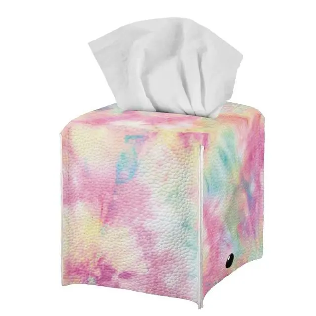 Alt view image 2 of 7 - Tie Dye Tissue Box Covers for Womens Girls Square Leather PU Tissue Box Holder Case for Bathroom Office Bedroom Cube Cover Napkin Holder Case Colorful Home Decoration