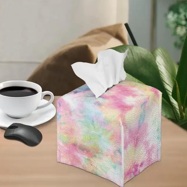 Alt view image 4 of 7 - Tie Dye Tissue Box Covers for Womens Girls Square Leather PU Tissue Box Holder Case for Bathroom Office Bedroom Cube Cover Napkin Holder Case Colorful Home Decoration