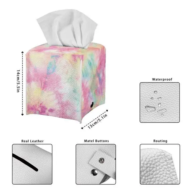 Alt view image 7 of 7 - Tie Dye Tissue Box Covers for Womens Girls Square Leather PU Tissue Box Holder Case for Bathroom Office Bedroom Cube Cover Napkin Holder Case Colorful Home Decoration
