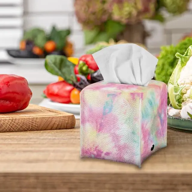 Alt view image 5 of 7 - Tie Dye Tissue Box Covers for Womens Girls Square Leather PU Tissue Box Holder Case for Bathroom Office Bedroom Cube Cover Napkin Holder Case Colorful Home Decoration
