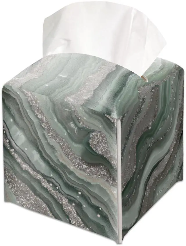 Main image of Metallic Agate Texture Decorative Leather Tissue Box Cover - Tissue Box Holder Gifts for Women Family and Friends Funny Unique Home Decor Decorative for Kids Room Kitchen Bathroom Office - A17