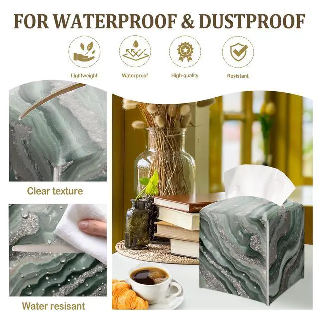 Alt view image 3 of 6 - Metallic Agate Texture Decorative Leather Tissue Box Cover - Tissue Box Holder Gifts for Women Family and Friends Funny Unique Home Decor Decorative for Kids Room Kitchen Bathroom Office - A17