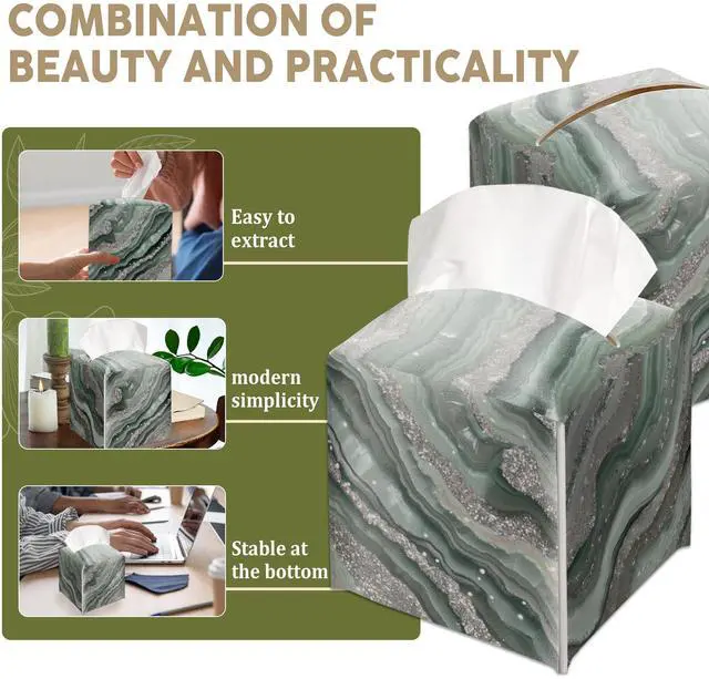 Alt view image 5 of 6 - Metallic Agate Texture Decorative Leather Tissue Box Cover - Tissue Box Holder Gifts for Women Family and Friends Funny Unique Home Decor Decorative for Kids Room Kitchen Bathroom Office - A17