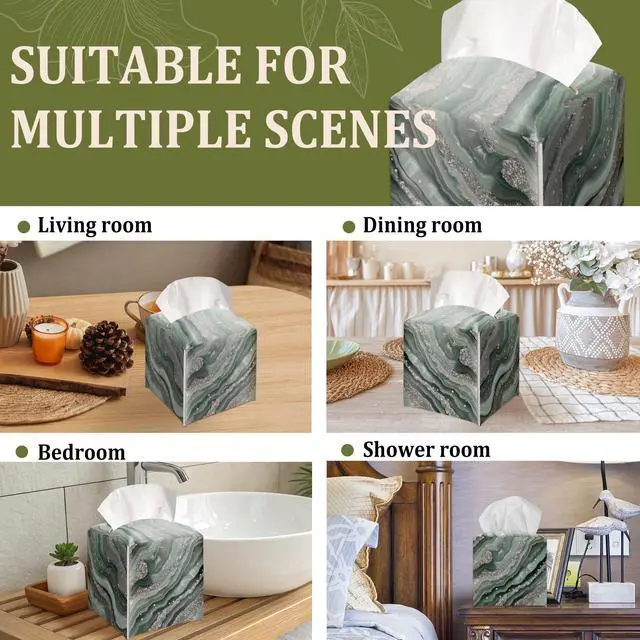 Alt view image 6 of 6 - Metallic Agate Texture Decorative Leather Tissue Box Cover - Tissue Box Holder Gifts for Women Family and Friends Funny Unique Home Decor Decorative for Kids Room Kitchen Bathroom Office - A17