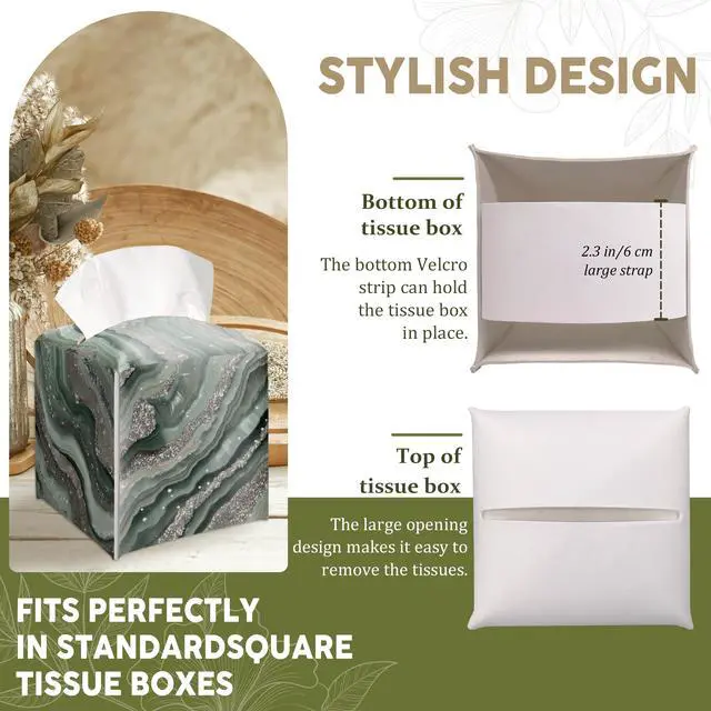 Alt view image 4 of 6 - Metallic Agate Texture Decorative Leather Tissue Box Cover - Tissue Box Holder Gifts for Women Family and Friends Funny Unique Home Decor Decorative for Kids Room Kitchen Bathroom Office - A17