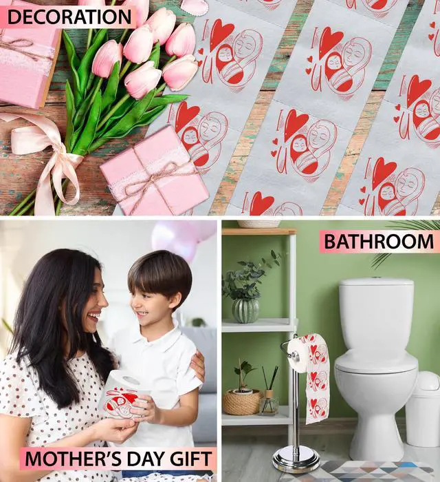 Alt view image 5 of 7 - Happy Mother's Day I Love You Mom Design Printed Toilet Paper Paper Roll - Funny Mom Gifts for Women, Cute Gag Gifts for Mothers Day, Surprise Prank Fun Gifts for Mom - 500 Sheets