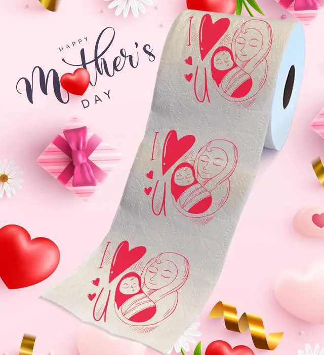 Alt view image 2 of 7 - Happy Mother's Day I Love You Mom Design Printed Toilet Paper Paper Roll - Funny Mom Gifts for Women, Cute Gag Gifts for Mothers Day, Surprise Prank Fun Gifts for Mom - 500 Sheets
