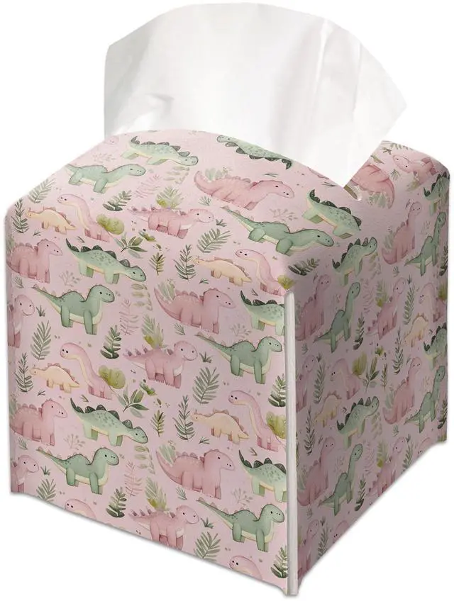 Main image of Pink Dinosaur Decorative Leather Tissue Box Cover - Tissue Box Holder Gifts for Women Family and Friends Funny Unique Home Decor Decorative for Kids Room Kitchen Bathroom Office - A44
