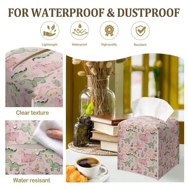 Alt view image 3 of 6 - Pink Dinosaur Decorative Leather Tissue Box Cover - Tissue Box Holder Gifts for Women Family and Friends Funny Unique Home Decor Decorative for Kids Room Kitchen Bathroom Office - A44