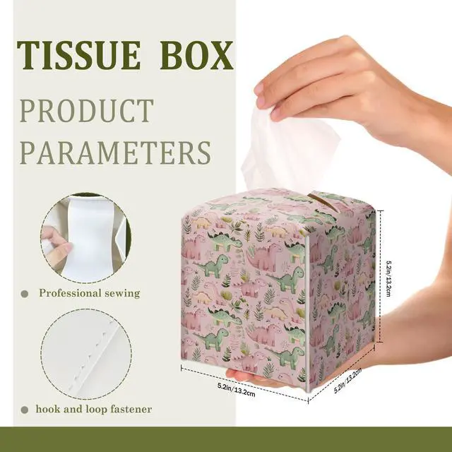 Alt view image 2 of 6 - Pink Dinosaur Decorative Leather Tissue Box Cover - Tissue Box Holder Gifts for Women Family and Friends Funny Unique Home Decor Decorative for Kids Room Kitchen Bathroom Office - A44