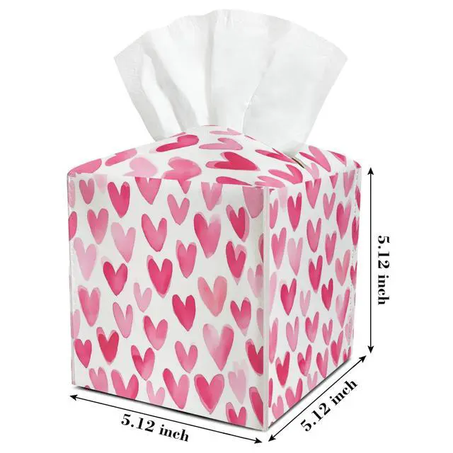 Alt view image 2 of 5 - Pink Heart Leather Tissue Box Cover Square Cute Tissue Holder for Car Livingroom Office Decor Ideal Gifts for Women Colleagues Girls Sister Bestie Daughter Birthday Christmas Housewarming - YT0188