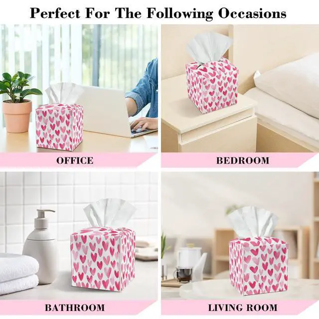 Alt view image 4 of 5 - Pink Heart Leather Tissue Box Cover Square Cute Tissue Holder for Car Livingroom Office Decor Ideal Gifts for Women Colleagues Girls Sister Bestie Daughter Birthday Christmas Housewarming - YT0188