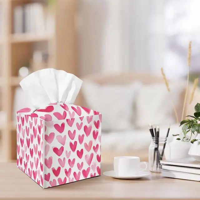Alt view image 5 of 5 - Pink Heart Leather Tissue Box Cover Square Cute Tissue Holder for Car Livingroom Office Decor Ideal Gifts for Women Colleagues Girls Sister Bestie Daughter Birthday Christmas Housewarming - YT0188
