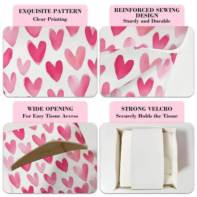 Alt view image 3 of 5 - Pink Heart Leather Tissue Box Cover Square Cute Tissue Holder for Car Livingroom Office Decor Ideal Gifts for Women Colleagues Girls Sister Bestie Daughter Birthday Christmas Housewarming - YT0188