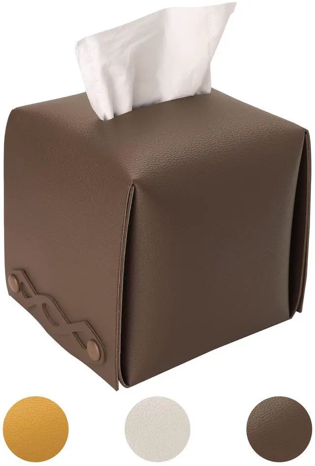 Main image of Tissue Box Cover,PU Leather Square Rectangular Tissue Box Holder for Bathroom Dining Room Home Office Car (Square-Tan)