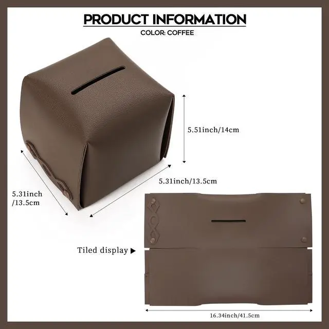 Alt view image 2 of 7 - Tissue Box Cover,PU Leather Square Rectangular Tissue Box Holder for Bathroom Dining Room Home Office Car (Square-Tan)
