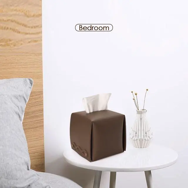 Alt view image 6 of 7 - Tissue Box Cover,PU Leather Square Rectangular Tissue Box Holder for Bathroom Dining Room Home Office Car (Square-Tan)
