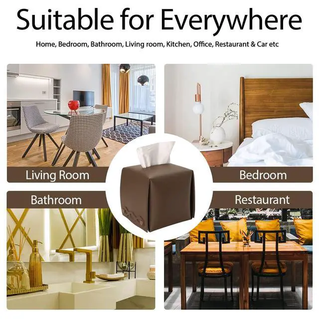 Alt view image 7 of 7 - Tissue Box Cover,PU Leather Square Rectangular Tissue Box Holder for Bathroom Dining Room Home Office Car (Square-Tan)