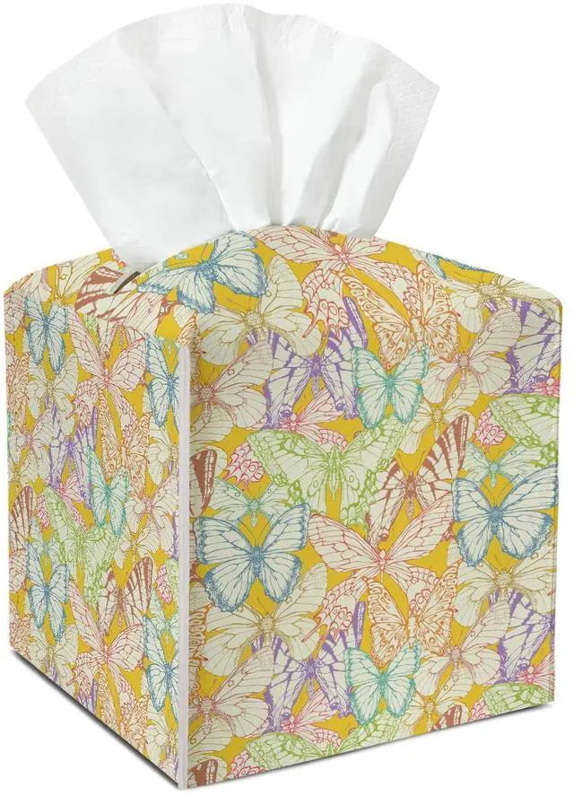 Main image of Butterfly Exotic Leather Tissue Holder with Bottom Belt Gifts for Women Girls Housewarming Waterproof Tissue Case Holder Decor for Home Bedroom Office Livingroom Car Facial Paper Organizer - YT0279