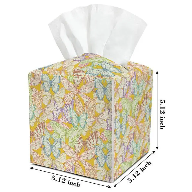 Alt view image 2 of 6 - Butterfly Exotic Leather Tissue Holder with Bottom Belt Gifts for Women Girls Housewarming Waterproof Tissue Case Holder Decor for Home Bedroom Office Livingroom Car Facial Paper Organizer - YT0279