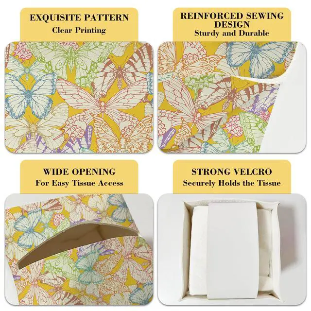 Alt view image 3 of 6 - Butterfly Exotic Leather Tissue Holder with Bottom Belt Gifts for Women Girls Housewarming Waterproof Tissue Case Holder Decor for Home Bedroom Office Livingroom Car Facial Paper Organizer - YT0279