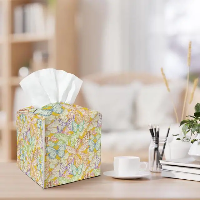 Alt view image 5 of 6 - Butterfly Exotic Leather Tissue Holder with Bottom Belt Gifts for Women Girls Housewarming Waterproof Tissue Case Holder Decor for Home Bedroom Office Livingroom Car Facial Paper Organizer - YT0279